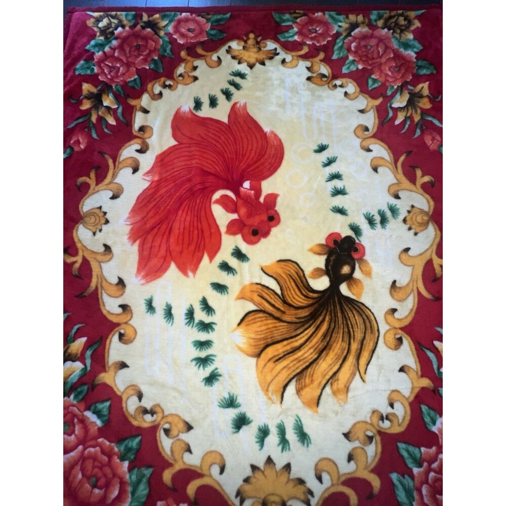 2 Sided Plush Minky Korean Style Blanket Koi Floral Double Side - Picture 6 of 16